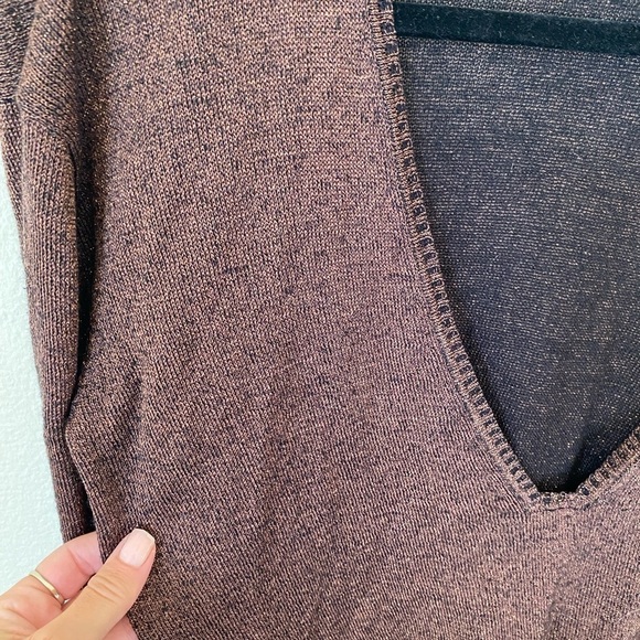 Free People Women’s Deep V Neck Sparkle Brown Sweater Size XS Pullover - Picture 3 of 8